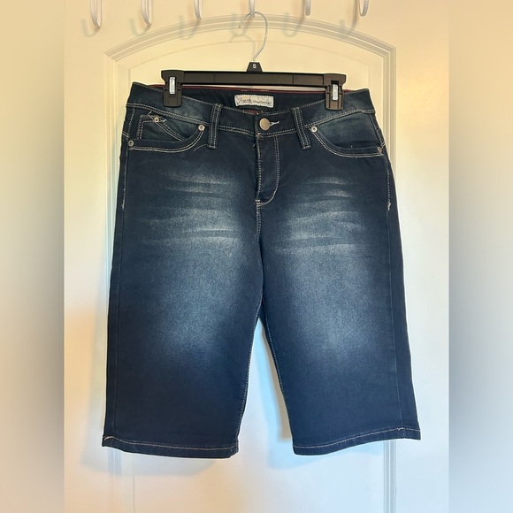 Royalty stretchy Denim Bermuda Shorts with Embroidered Pockets - Picture 2 of 5
